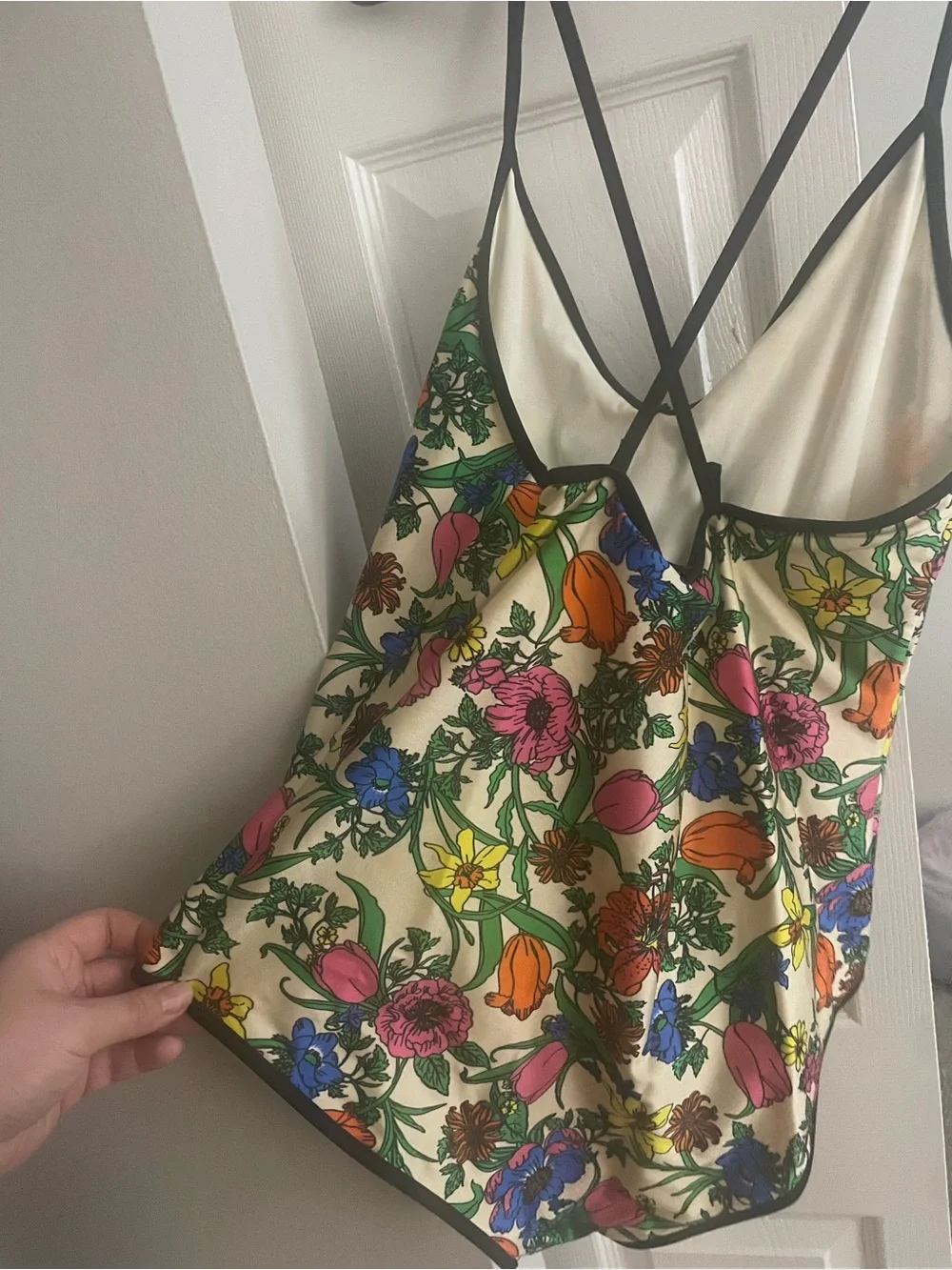Gucci Floral Print One-Piece Swimsuit in Cream, Green, Pink, Blue, Orange